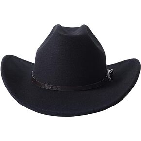 ASTOC Classic Western Felt Roll Up Brim Cowboy Cowgirl Hat for Womens and Mens with Western Belt Bukle