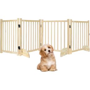 Dog Gate Puppy Gates for The House, Free Standing Pet Gate for Dog Cat, Wooden Dog Gate for Doorway, Stairs, Hallways,Foldable Dog Gate Indoor Extra Wide 69.5 Inches 24" H 3 Panel Natural
