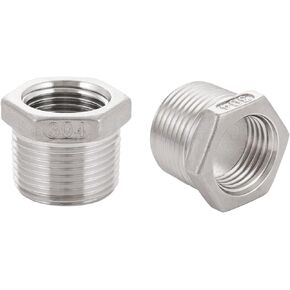 Stainless Steel Reducer Hex Bushing,1/4" Male NPT to 1/8" Female NPT, Reducing Bushing Pipe Fitting 2 Pack