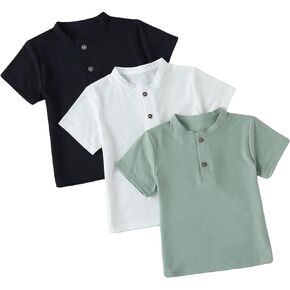 OYOANGLE Boys 3-Pack Short Sleeve Tee Shirts Round Neck Button Front Shirt Tops