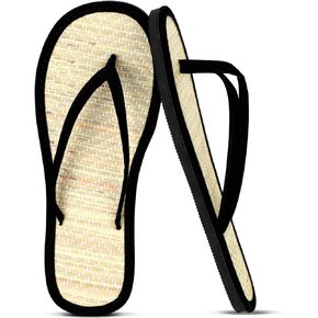 Women's Bamboo Flip Flop Non Slip Lightweight Indoor Summer Beach Sandals Woven Straw Bamboo Slippers
