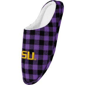 FOCO Men's NCAA Sherpa Lined Buffalo Check Memory Foam Slippers