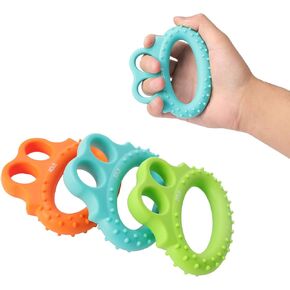 3 Level Hand Grip Strengthener Set Finger Exerciser Silicone Grip Strength Trainer Resistance Bands Finger Stretcher and Grip Hand Exercise Ring for Senior & Arthritis Relieve Wrist Pain (3PCS)