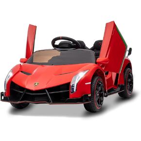 Kids Ride On Car, Licensed Lamborghini Veneno 12V Battery Powered Electric Car w/Parent Remote Control, Scissor Door, 3 Speeds, LED Headlights, Rocking & Music, Ride on Toy for Boys Girls, Black