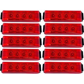 [4''x1'' [5x Red + 5x Amber] Thin line Led Side Marker and Clearance Lights 4 with Reflectors Submersible Sealed 12V Surface Mount for Truck Boats, Rectangular, Red/Amber