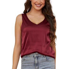Womens Silk Satin Tank Tops V Neck Casual Cami Sleeveless Blouses Camisole Tops for Women