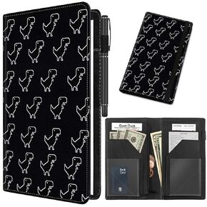 Server Book for Waitress with 11 Zipper Pocket,Waiter Book Server Wallet for Waiter Serving Book Guest Check Holder Restaurant Waitstaff Organizer for Server ApronLittle Dinosaur Black