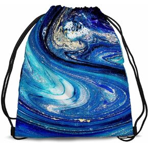 Abstract Ocean Drawstring Bag 14x16.9 Inch Style Incorporates Swirls of Marble Or The Ripples of Agate Gym Bag Stroage Small Exercise Accessiors Water Bottle Change of Clothes Shoes
