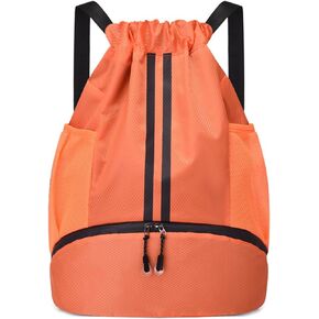 ZUEVI Drawstring Backpack Bag for Men or Women String Gym Sack Bag with Shoes Compartment Dry and Wet Separation for Training Swim Sports(Black)