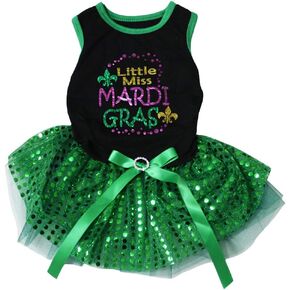 Petitebella Little Miss Mardi Gras Puppy Dog Dress (Black/Purple Sequins, Medium)