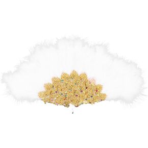 Beavorty White Decor Vintage Bridal Plumage Fan Crystal Bridesmaid Bouquet Furry Folding Fan Marabou Fan Handheld Flapper Fan for Wedding Dancing Party Tea Party Black Foldaway Fan