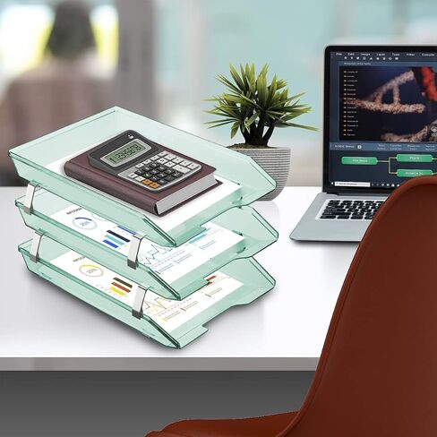 Acrimet Facility 3 Tier Letter Tray تحميل أمامي، منظم ملفات سطح المكتب، بلاستيك (لون أخضر شفاف) in Saudi Arabia