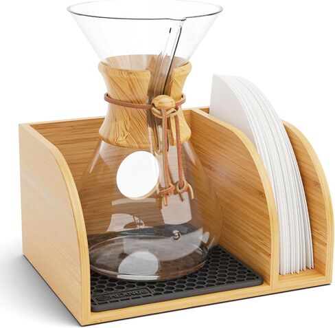 HEXNUB - علبة وغطاء لصب القهوة، حامل من الخيزران يناسب Chemex، Bodum، Cosori Coffee Carafes، حصيرة مقاومة للحرارة، حامل فلتر لصانع القهوة بالتنقيط - حصيرة الفلين in Saudi Arabia