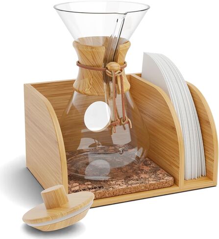HEXNUB - علبة وغطاء لصب القهوة، حامل من الخيزران يناسب Chemex، Bodum، Cosori Coffee Carafes، حصيرة مقاومة للحرارة، حامل فلتر لصانع القهوة بالتنقيط - حصيرة الفلين in Saudi Arabia