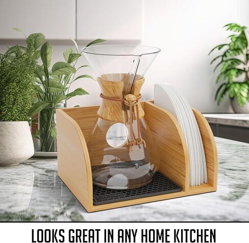 HEXNUB - علبة وغطاء لصب القهوة، حامل من الخيزران يناسب Chemex، Bodum، Cosori Coffee Carafes، حصيرة مقاومة للحرارة، حامل فلتر لصانع القهوة بالتنقيط - حصيرة الفلين in Saudi Arabia