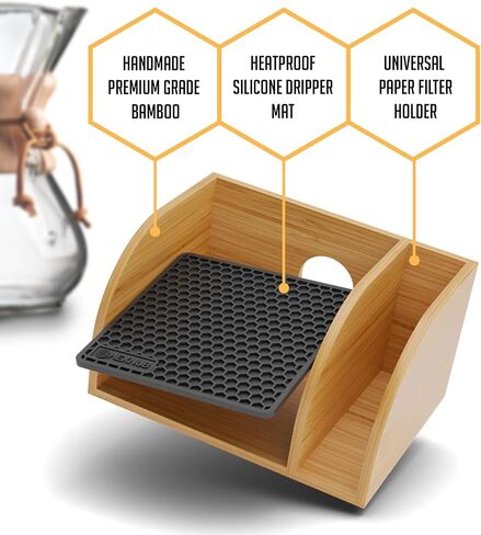HEXNUB - علبة وغطاء لصب القهوة، حامل من الخيزران يناسب Chemex، Bodum، Cosori Coffee Carafes، حصيرة مقاومة للحرارة، حامل فلتر لصانع القهوة بالتنقيط - حصيرة الفلين in Saudi Arabia
