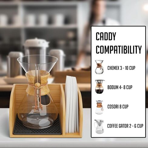 HEXNUB - علبة وغطاء لصب القهوة، حامل من الخيزران يناسب Chemex، Bodum، Cosori Coffee Carafes، حصيرة مقاومة للحرارة، حامل فلتر لصانع القهوة بالتنقيط - حصيرة الفلين in Saudi Arabia