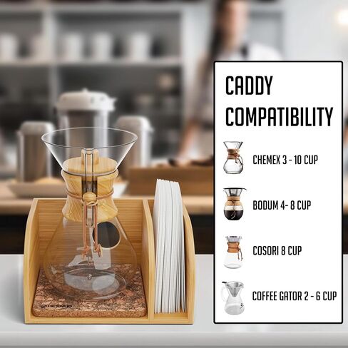 HEXNUB - علبة وغطاء لصب القهوة، حامل من الخيزران يناسب Chemex، Bodum، Cosori Coffee Carafes، حصيرة مقاومة للحرارة، حامل فلتر لصانع القهوة بالتنقيط - حصيرة الفلين in Saudi Arabia