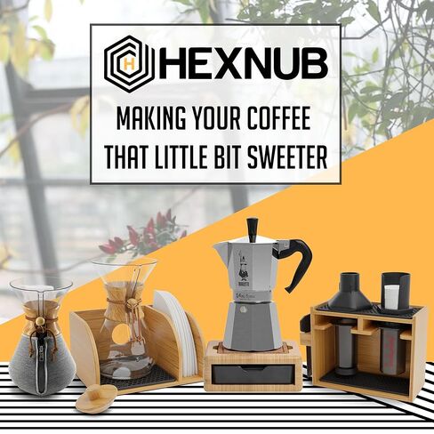 HEXNUB - علبة وغطاء لصب القهوة، حامل من الخيزران يناسب Chemex، Bodum، Cosori Coffee Carafes، حصيرة مقاومة للحرارة، حامل فلتر لصانع القهوة بالتنقيط - حصيرة الفلين in Saudi Arabia
