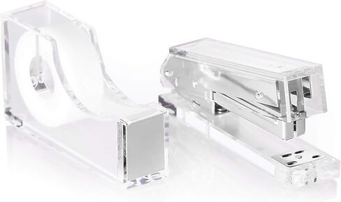 Staple & Stick Office Supplies Designer - Acrylic Lucite Silver Stapler & Tape Dispenser - Elegant Silver Tape Dispenser & Stapler Gift Set - Chic Office Stapler & Tape Dispenser Silver in Saudi Arabia