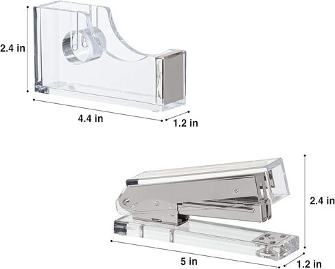 Staple & Stick Office Supplies Designer - Acrylic Lucite Silver Stapler & Tape Dispenser - Elegant Silver Tape Dispenser & Stapler Gift Set - Chic Office Stapler & Tape Dispenser Silver in Saudi Arabia