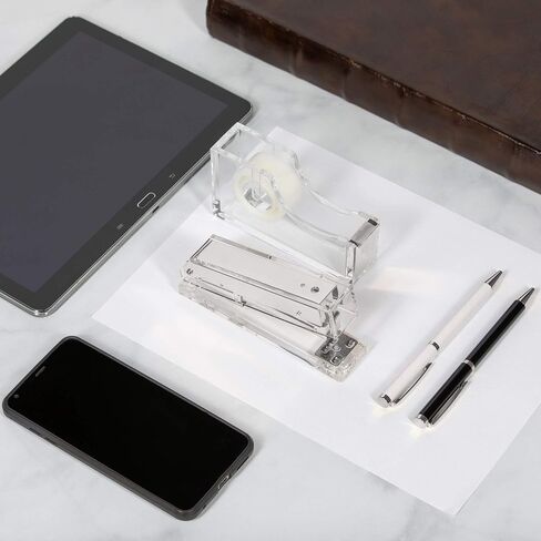 Staple & Stick Office Supplies Designer - Acrylic Lucite Silver Stapler & Tape Dispenser - Elegant Silver Tape Dispenser & Stapler Gift Set - Chic Office Stapler & Tape Dispenser Silver in Saudi Arabia