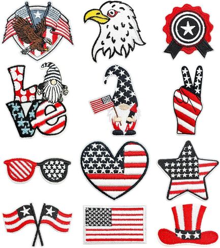 12Pcs Independence Day Iron on Patches 4th of July Patriotic Embroidered Decorations Patches American Flag Patch Applique for Clothing Hat Jeans Backpack in Saudi Arabia