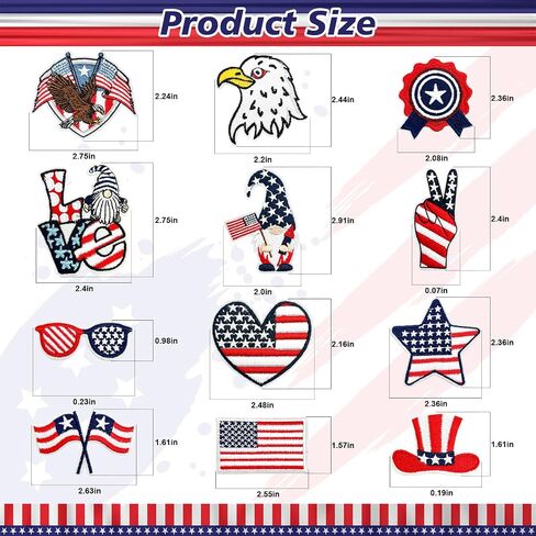 12Pcs Independence Day Iron on Patches 4th of July Patriotic Embroidered Decorations Patches American Flag Patch Applique for Clothing Hat Jeans Backpack in Saudi Arabia