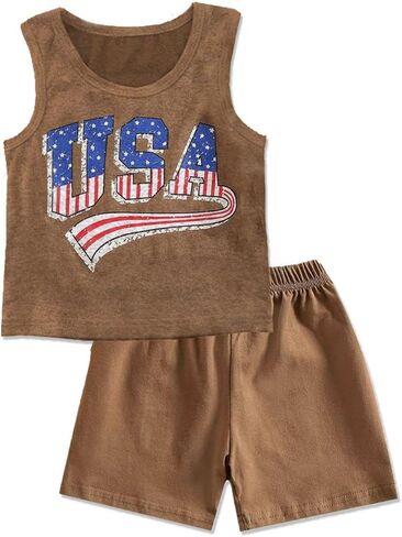 boys 4th of july outfit USA Letter Printed Sleeveless Tank Top + Short Pants 2Pcs Clothes Set in Saudi Arabia