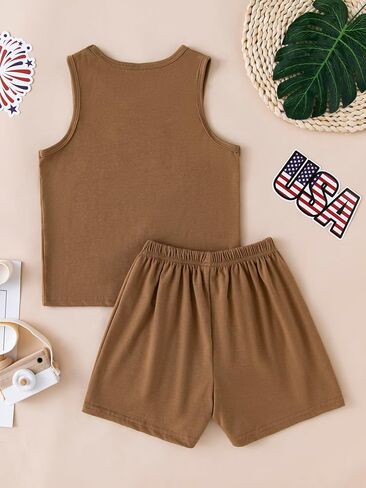 boys 4th of july outfit USA Letter Printed Sleeveless Tank Top + Short Pants 2Pcs Clothes Set in Saudi Arabia
