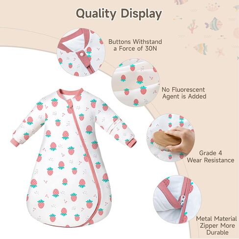 Baby Sleep Sack 1.0 TOG,Thermostatic Infant Wearable Blanket Removable Sleeves in Saudi Arabia