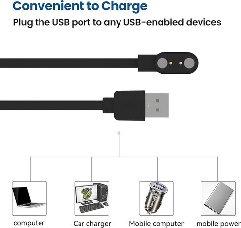 Chargers Compatible for TOZO S5/Keeponfit IDW21/TOOBUR IDW23/WMH IDW25/Faweio IDW26/Fitpolo IDW208P Smart Watch Charger, 3.3ft Charing Cable USB Magnetic Smart Watch Charger 2 Pin (Black&Black) in Saudi Arabia