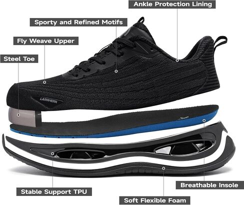 أحذية LARNMERN ذات المقدمة الفولاذية للنساء أحذية عمل مضادة للانزلاق أحذية رياضية آمنة خفيفة الوزن ومريحة تدعم قوس القدم (7 نساء، أسود) in Kuwait