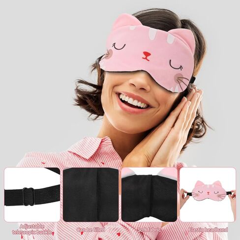 4 Pcs Kids Sleep Mask,Cartoon Cat Eye Covers for Sleeping,Fabric Plush Blackout Eye Mask Sleep Masks for Women,Sleep Over Essentials for Girls Party in Kuwait