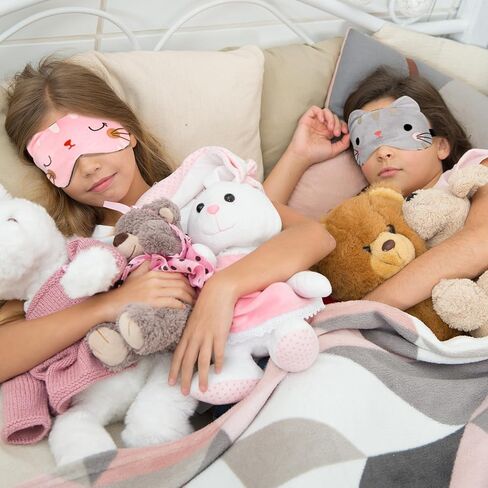 4 Pcs Kids Sleep Mask,Cartoon Cat Eye Covers for Sleeping,Fabric Plush Blackout Eye Mask Sleep Masks for Women,Sleep Over Essentials for Girls Party in Kuwait