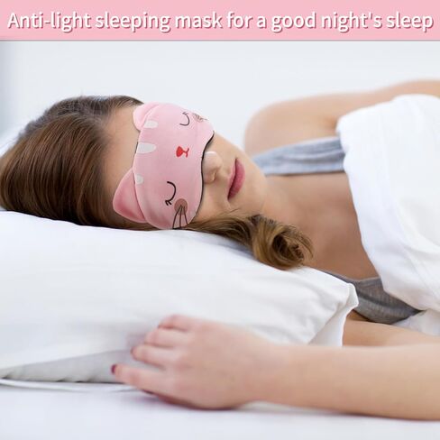 4 Pcs Kids Sleep Mask,Cartoon Cat Eye Covers for Sleeping,Fabric Plush Blackout Eye Mask Sleep Masks for Women,Sleep Over Essentials for Girls Party in Kuwait