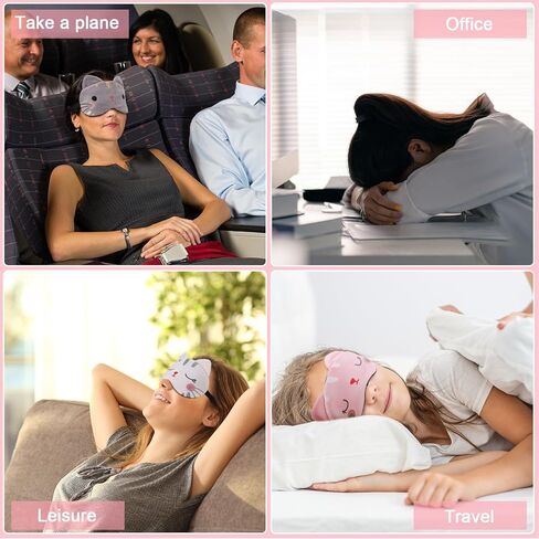 4 Pcs Kids Sleep Mask,Cartoon Cat Eye Covers for Sleeping,Fabric Plush Blackout Eye Mask Sleep Masks for Women,Sleep Over Essentials for Girls Party in Kuwait