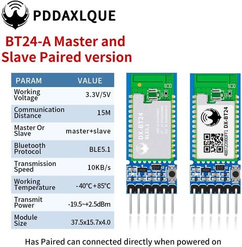 زوج من وحدة بلوتوث DX-BT24-A BLE 5.1 ​​لجهاز إرسال واستقبال Arduino Master and Slave اللاسلكي بتقنية البلوتوث RF الاتصالات التسلسلية عبر البلوتوث المتوافقة مع Android/iOS in Kuwait