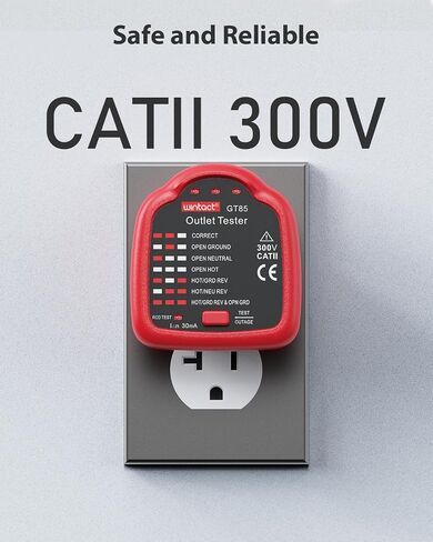 جهاز اختبار المخرج Wintact GT85، جهاز اختبار الأوعية الكهربائية للتيار المتردد مع RCD لمنافذ أمريكا الشمالية القياسية، أحمر in Kuwait
