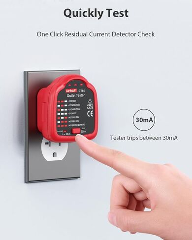 جهاز اختبار المخرج Wintact GT85، جهاز اختبار الأوعية الكهربائية للتيار المتردد مع RCD لمنافذ أمريكا الشمالية القياسية، أحمر in Kuwait
