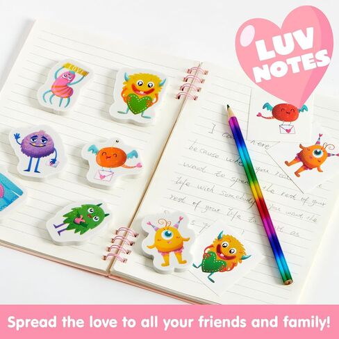 JOYIN 28 Packs Valentines Day Gift, Valentines Eraser for Kids with Box and Temp Tattoo, Valentine's Classroom Exchange Toy, Valentine Monster Eraser for Kids Classroom School Prize in Saudi Arabia