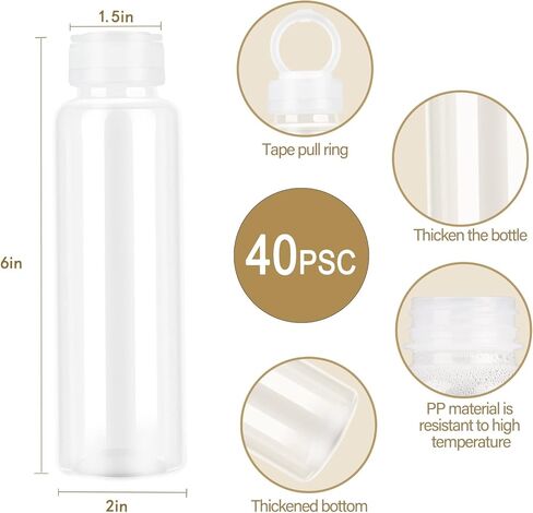 40 قطعة من الزجاجات البلاستيكية سعة 8 أونصة مع أغطية من هولتاب، 40 قطعة من زجاجات العصير السائبة المقاومة للحرارة العالية من البولي بروبيلين مع أغطية بيضاء واضحة للعصائر ومشروبات البروتين وحاويات المشروبات الأخرى in Kuwait