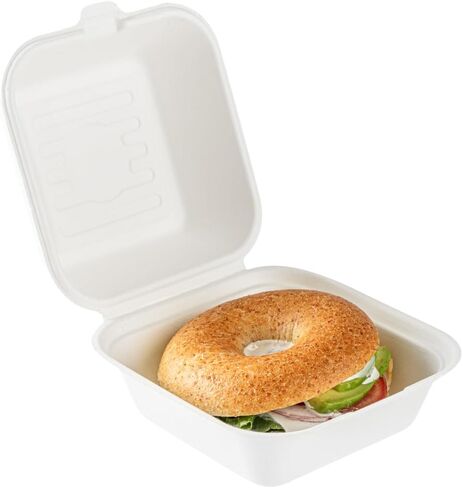 Restaurantware Pulp Safe No PFAS Added 20 Ounce Clamshell Boxes 100 Disposable Containers - Home Compostable Microwavable And Freezable White Bagasse Containers Built-In Hinged Lid in Kuwait