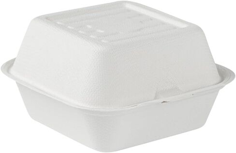 Restaurantware Pulp Safe No PFAS Added 20 Ounce Clamshell Boxes 100 Disposable Containers - Home Compostable Microwavable And Freezable White Bagasse Containers Built-In Hinged Lid in Kuwait