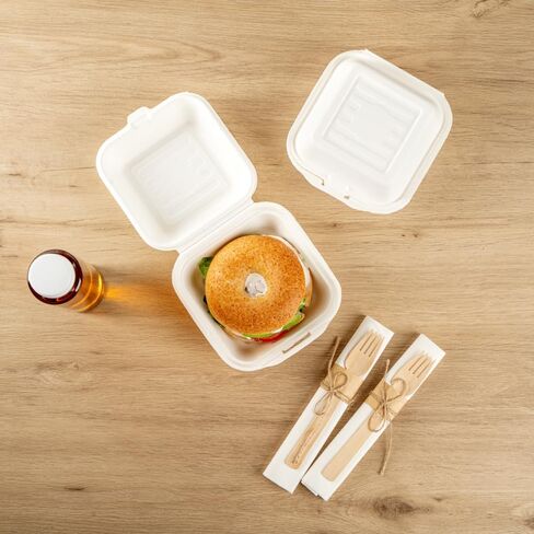 Restaurantware Pulp Safe No PFAS Added 20 Ounce Clamshell Boxes 100 Disposable Containers - Home Compostable Microwavable And Freezable White Bagasse Containers Built-In Hinged Lid in Kuwait