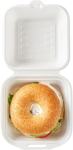 Restaurantware Pulp Safe No PFAS Added 20 Ounce Clamshell Boxes 100 Disposable Containers - Home Compostable Microwavable And Freezable White Bagasse Containers Built-In Hinged Lid in Kuwait