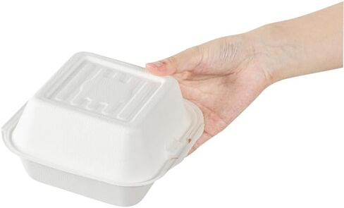 Restaurantware Pulp Safe No PFAS Added 20 Ounce Clamshell Boxes 100 Disposable Containers - Home Compostable Microwavable And Freezable White Bagasse Containers Built-In Hinged Lid in Kuwait
