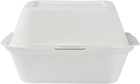 Restaurantware Pulp Safe No PFAS Added 20 Ounce Clamshell Boxes 100 Disposable Containers - Home Compostable Microwavable And Freezable White Bagasse Containers Built-In Hinged Lid in Kuwait