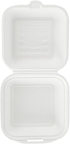 Restaurantware Pulp Safe No PFAS Added 20 Ounce Clamshell Boxes 100 Disposable Containers - Home Compostable Microwavable And Freezable White Bagasse Containers Built-In Hinged Lid in Kuwait