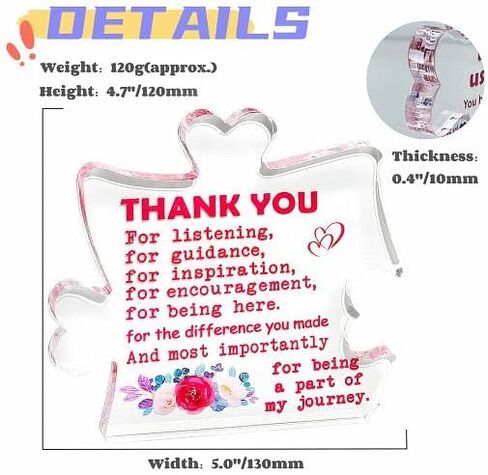 YATOJUZI Thank You Gifts,Gifts for Women Men,4.7 x 5.0" Big Acrylic Puzzle Piece,Appreciation Gifts for Teacher,Gifts for Friends Bestie in Saudi Arabia